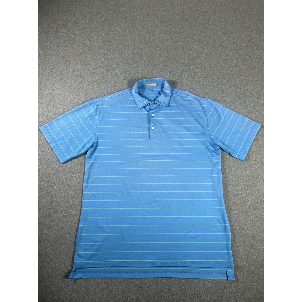 Peter Millar Summer Comfort Blue and Green Striped Performance Golf Polo XL